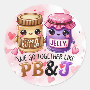 Sticker Rond Mignonne Saint Valentin PB & J Feuille de