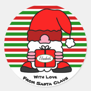 Sticker Rond Mignonne Santa Claus Personnalisé De À Nom X Mas
