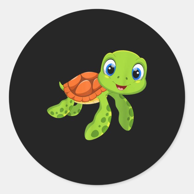 Sticker Rond Mignonne Sea Baby Turtle Cadeau (Devant)