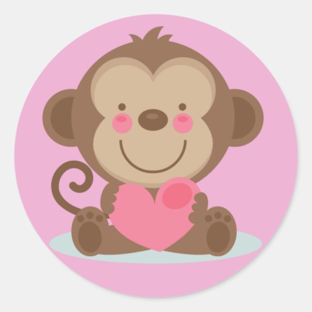 Sticker Rond Mignonne singe de la Saint-Valentin Animée (Devant)