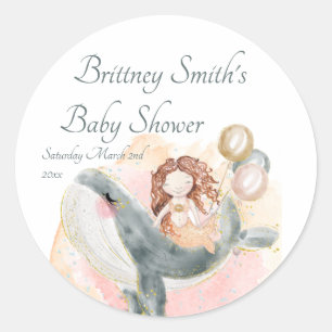 Sticker Rond Mignonne sirène et baleine