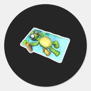 Sticker Rond mignonne tortue bronzante