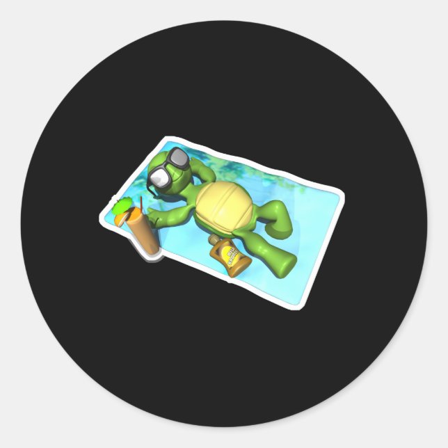 Sticker Rond mignonne tortue bronzante (Devant)