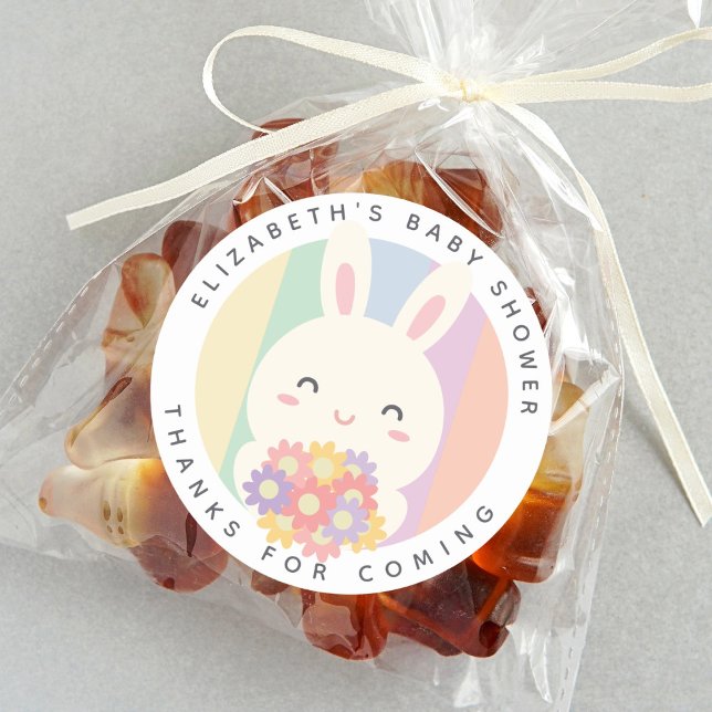 Sticker Rond Mignonne Un lapin est sur le chemin Baby shower ar (Créateur téléchargé)