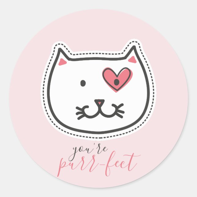 Sticker Rond Mignonne Vous êtes Purrfect Kitty Chat Coeur Valen (Devant)