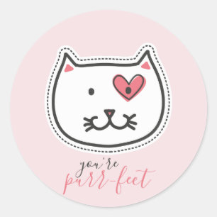 Sticker Rond Mignonne Vous êtes Purrfect Kitty Chat Coeur Valen