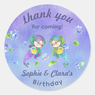 Sticker Rond Mignonnes sous la mer Twin Girls Anniversaire