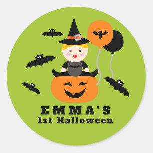 Sticker Rond Mignons citrouilles et chauves-souris premier Hall