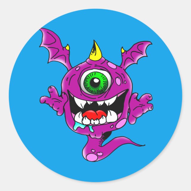 Sticker Rond Mignons pourpres gens mangent Monster (Devant)