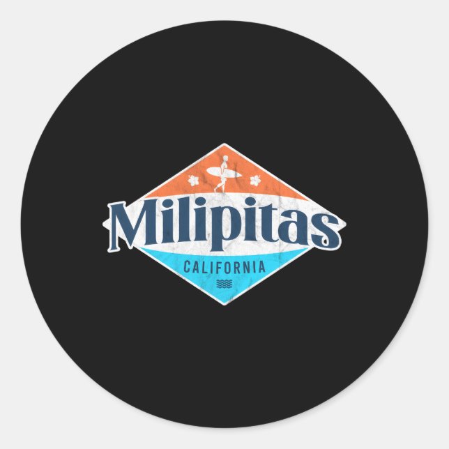 Sticker Rond Milipitas California Beach Drapeau Surf Ca (Devant)