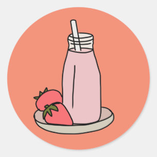 Sticker Rond Milkshake fraise rétro rose