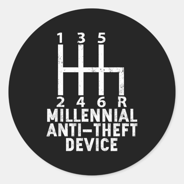 Sticker Rond Millennial Anti Theft Device _ Funny Stick Shift  (Devant)