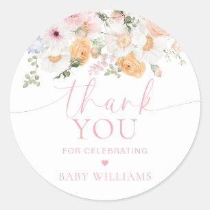 Sticker Rond Millie Floral Baby shower Merci Favoriser
