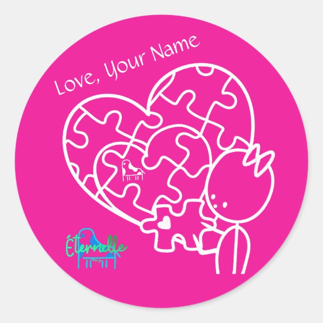 Sticker Rond Million Piece Jigsaw Pink Customized (Devant)