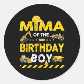 Sticker Rond Mima De L'Anniversaire Boy Construction Ouvrier Na