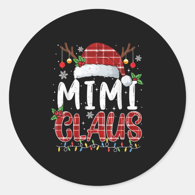 Sticker Rond Mimi Claus Christmas Lights Pajama Family Matching (Devant)