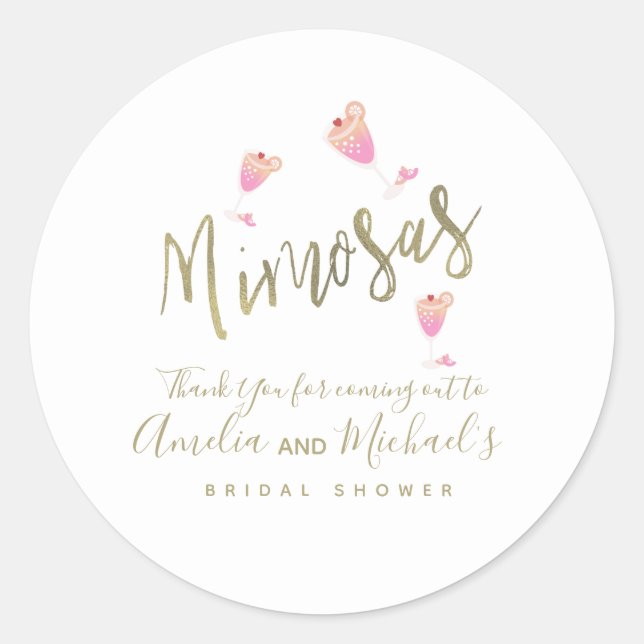 Sticker Rond Mimosa Fête des mariées rose Merci Confetti (Devant)