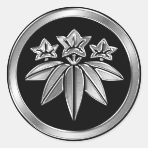 Sticker Rond Minamoto Clan Kamon Argent Chrome