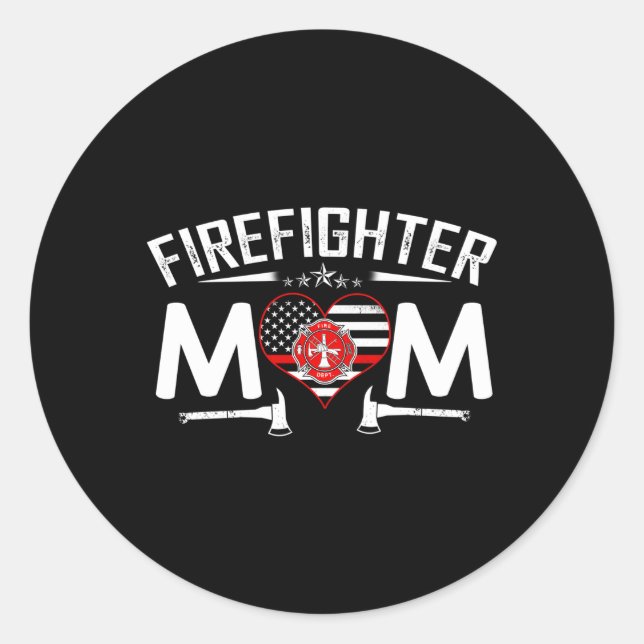 Sticker Rond Mince Ligne Rouge Pompier Maman Fier Moms Mère De  (Devant)