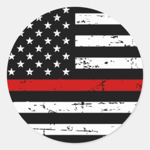 Sticker Rond Mince Red Line American Flag Firefighter