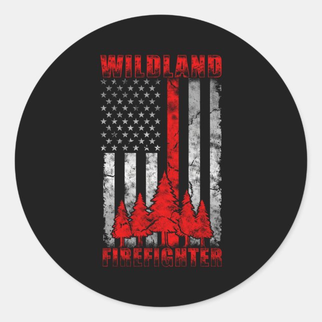 Sticker Rond Mince Red Line American Flag Wildland Firefighter (Devant)