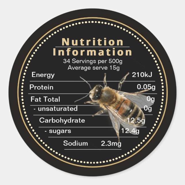 Sticker Rond Mini Australie Honey Nutrition Information Bee (Devant)
