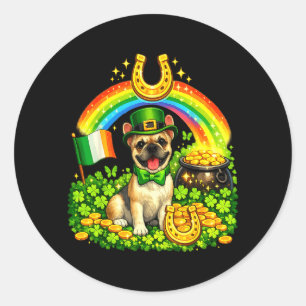 Sticker Rond Mini bouledogue français St Patrick jour de pluie