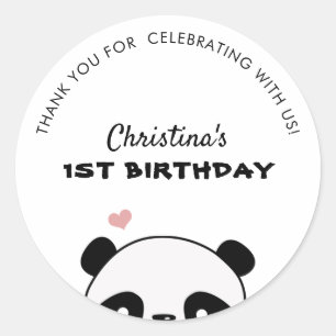 Sticker Rond Mini Cute Panda Anniversaire Merci Favoriser