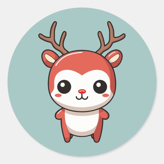 Sticker Rond Mini Noël mignon bébé Rudolph Reindeer (Devant)