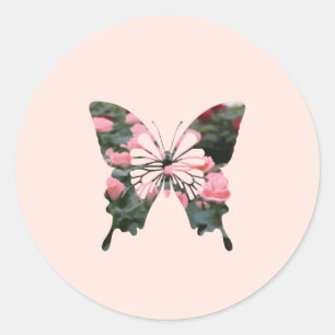 Sticker Rond Mini-Rose rose papillon Fleur numérique