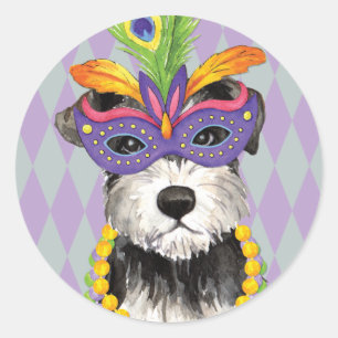 Sticker Rond Mini Schnauzer de mardi gras