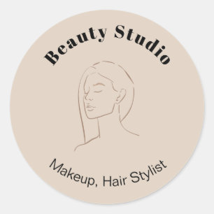 Sticker Rond Mini-visage logo cheveux beauté maquillage neutre