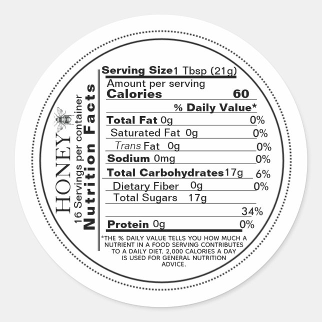 Sticker Rond Mini White Nutrition Fiches Vintage Bee Honey Étiq (Devant)