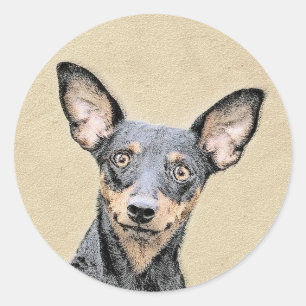 Sticker Rond Miniature Pinscher Peinture mignonne Chien Art ori