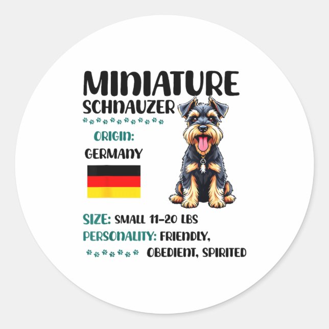 Sticker Rond Miniature Schnauzer Origin Funny Mini Schnauzer Lo (Devant)