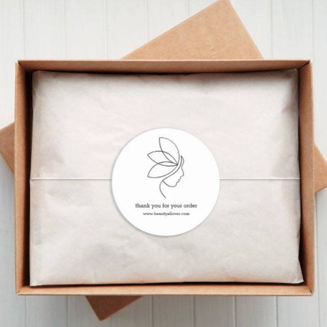 Sticker Rond Minimal, Beauté, Logo, Line Art Blanc (Créateur téléchargé)