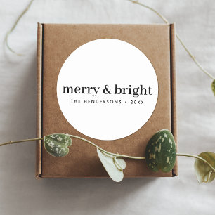 Sticker Rond Minimal Christmas   Merry and Bright Simple White