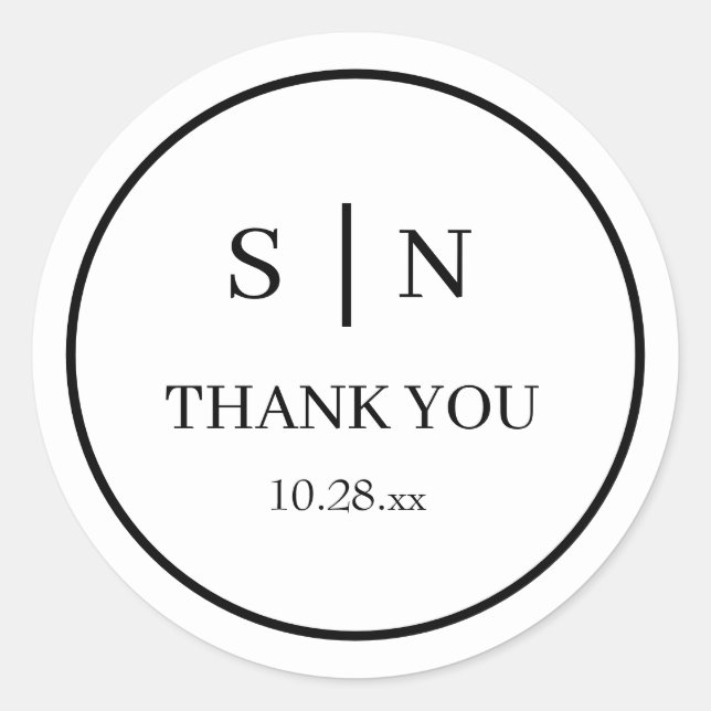 Sticker Rond Minimal et chic | Carte de remerciements Mariage n (Devant)