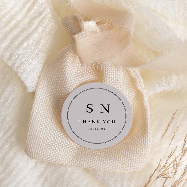 Sticker Rond Minimal et chic | Gris et Mariage noir initial (Créateur téléchargé)