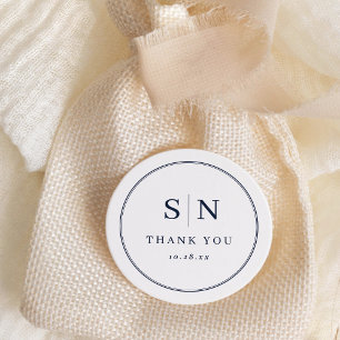 Sticker Rond Minimal et chic   Monogramme blanc et Mariage de m