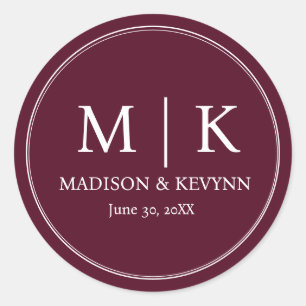 Sticker Rond Minimal et chic Monogramme Mariage Bourgogne