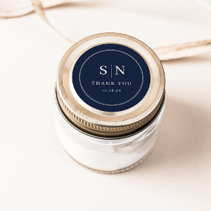 Sticker Rond Minimal et chic   Monogrammes de Mariage bleu mari