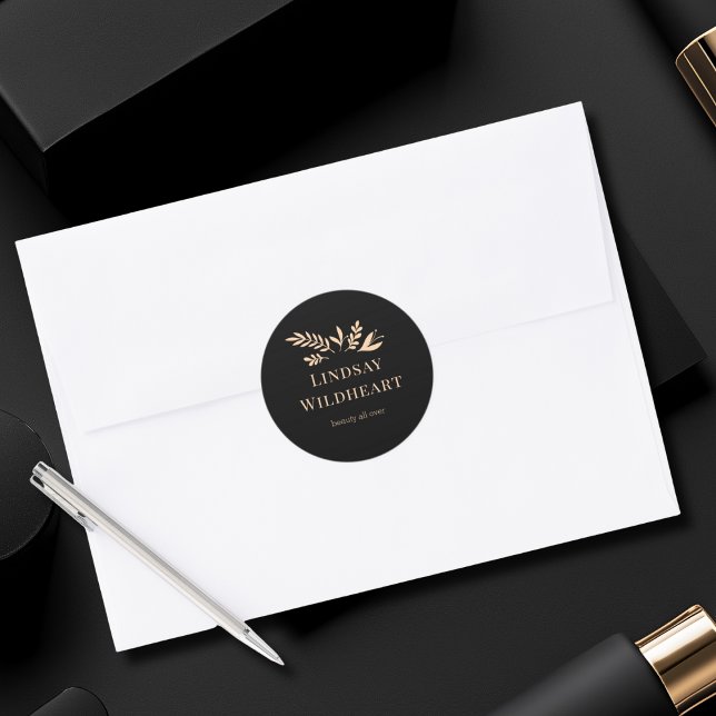 Sticker Rond Minimal Floral Black Botanical  (Minimal Floral Black Botanical Classic Round Sticker)