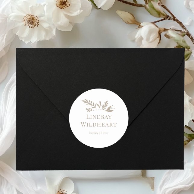 Sticker Rond Minimal Floral White Botanical  (Minimal Floral White Botanical Classic Round Sticker)