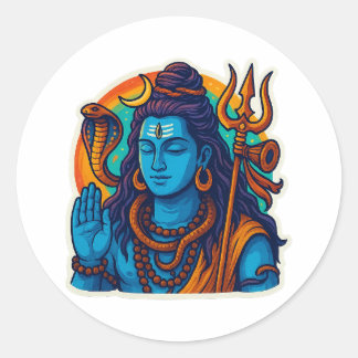 Sticker Rond Minimal Lord Shiva Illustration – Trishul, Damru