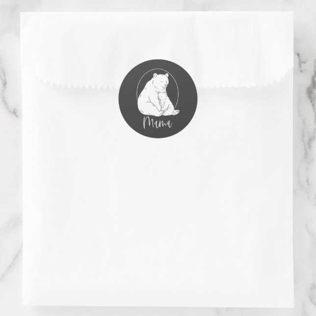 Sticker Rond Minimal Mama Bear Line Art Design (Sac)