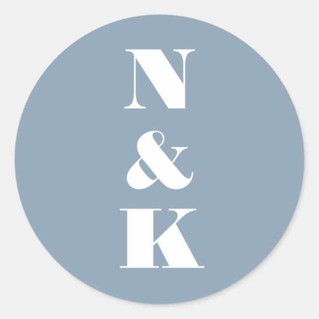 Sticker Rond Minimal Modern Monogram Soft Blue Elegant Wedding (Devant)