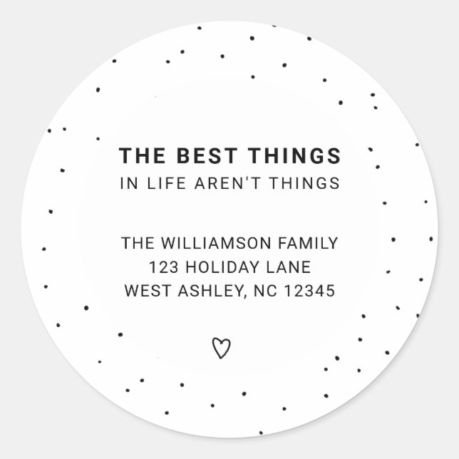 Sticker Rond Minimal moderne Simple Black Dots Adresse de vacan (Devant)