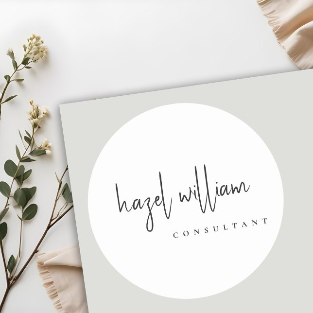 Sticker Rond Minimal Moderne Simple Script Noir et Blanc (Créateur téléchargé)