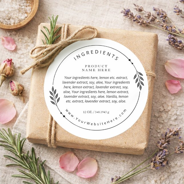 Sticker Rond Minimal Olive Branch Wreath Ingredients Label (Minimal Olive Branch Wreath Ingredients Label)